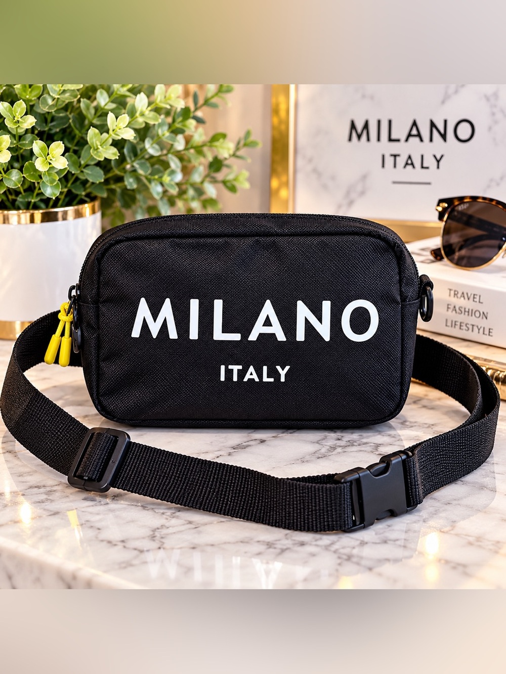 Milano Italy Unisex Black Crossbody Fanny Pack / Waist Bag